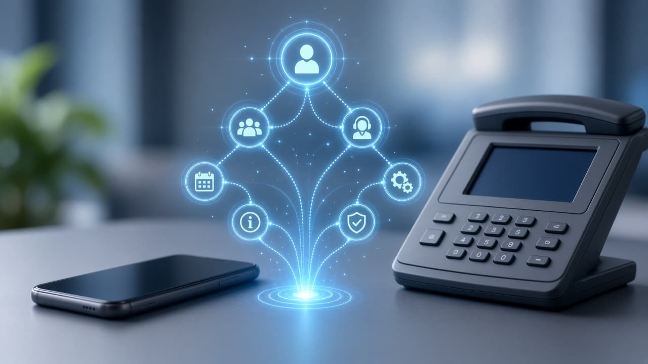 IVR self-service concept with phone and interactive voice menu visualization