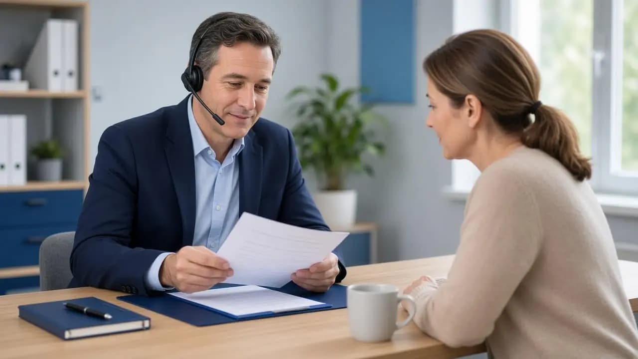 Insurance call center agents helping clients